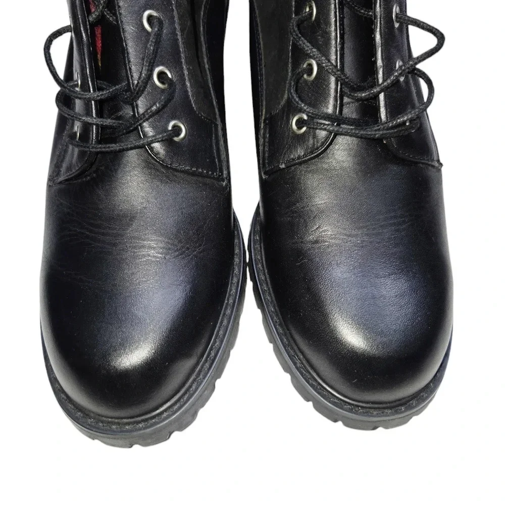 Jones New York Sport Women Sz 10 Black Leather Chunky Heel‎ Lace-up Ankle Bootie
